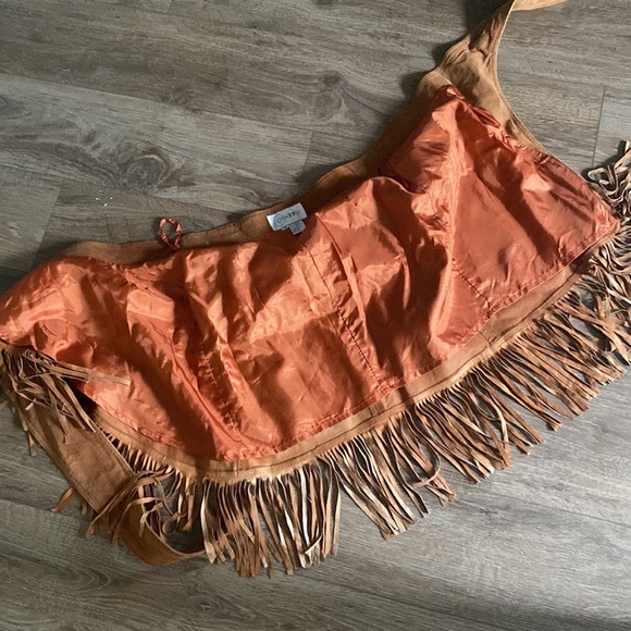 VTG Cedar Fringed Tan Suede true wrap Skirt size M boho festival rustic hippie - Picture 6 of 15